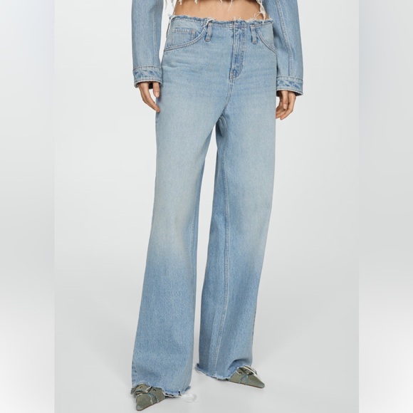 Mango Classic Blue Women's Frayed Jeans - Picture 4 of 11